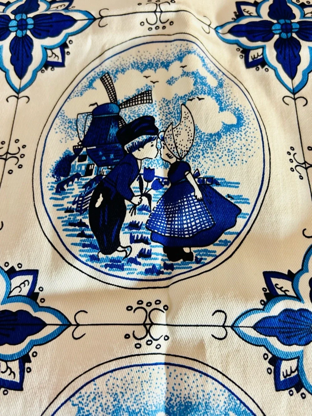 Vintage Dutch Holland Blue Windmill Tea Towel Delft Style